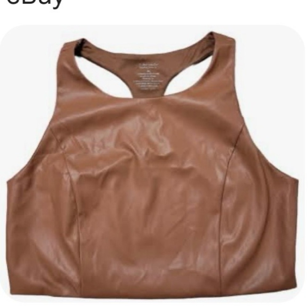 Tahari Sport Women's Active Faux Leather Racerback Cropped Tank